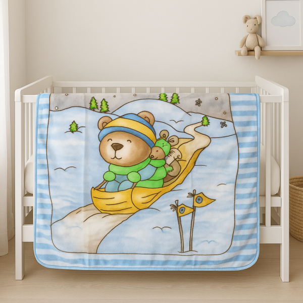 Κουβερτούλα Βελουτέ  Κούνιας 110x150 Cosmin Bear snow Blue