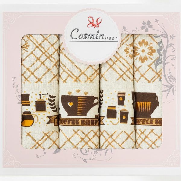 Σετ Ποτηρόπανα 4 Τεμαχίων 40x60 Cosmin Ecrou Cup & Cozy Set