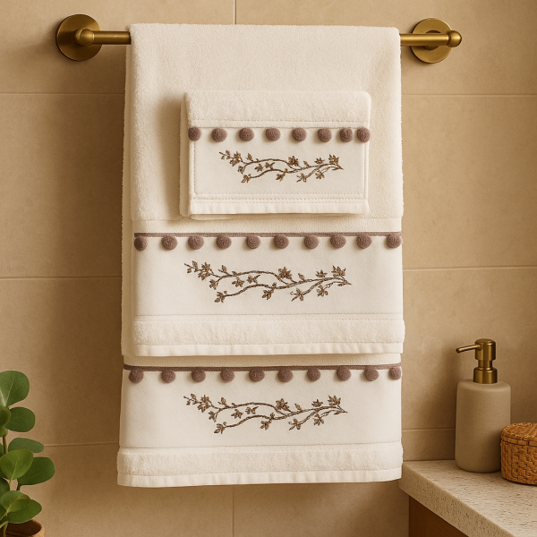 Σετ Πετσέτες 3 Τεμαχιων Cosmin Design White+pom pom