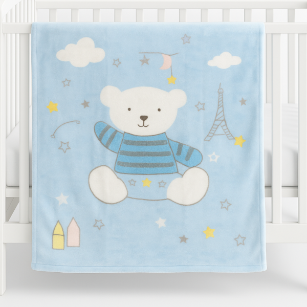 Κουβερτούλα Βελουτέ Κούνιας 110x150 Cosmin Bear Blue