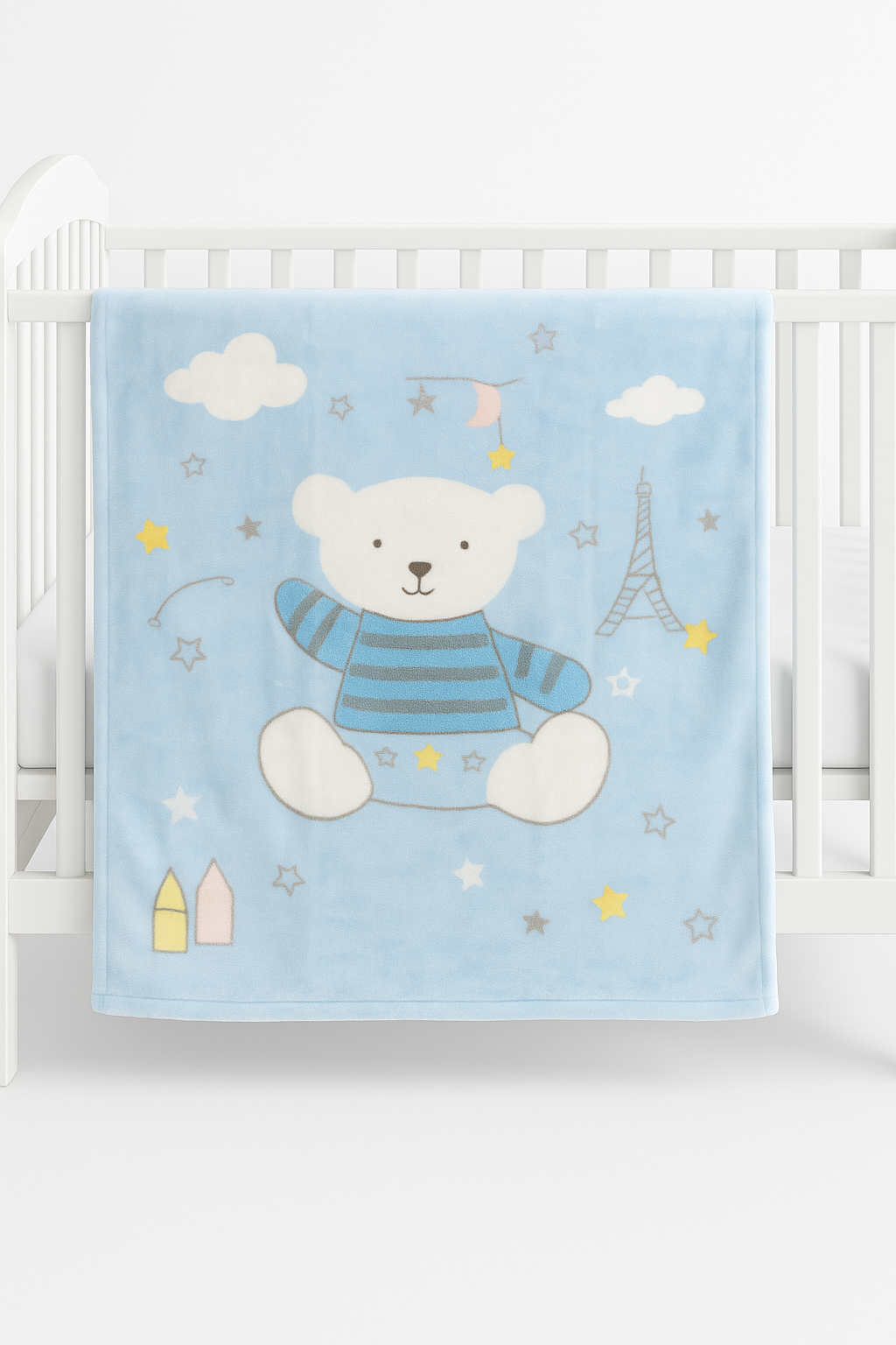 40004 Κουβερτούλα Βελουτέ Κούνιας 110x150 Cosmin Bear Blue - Image 1
