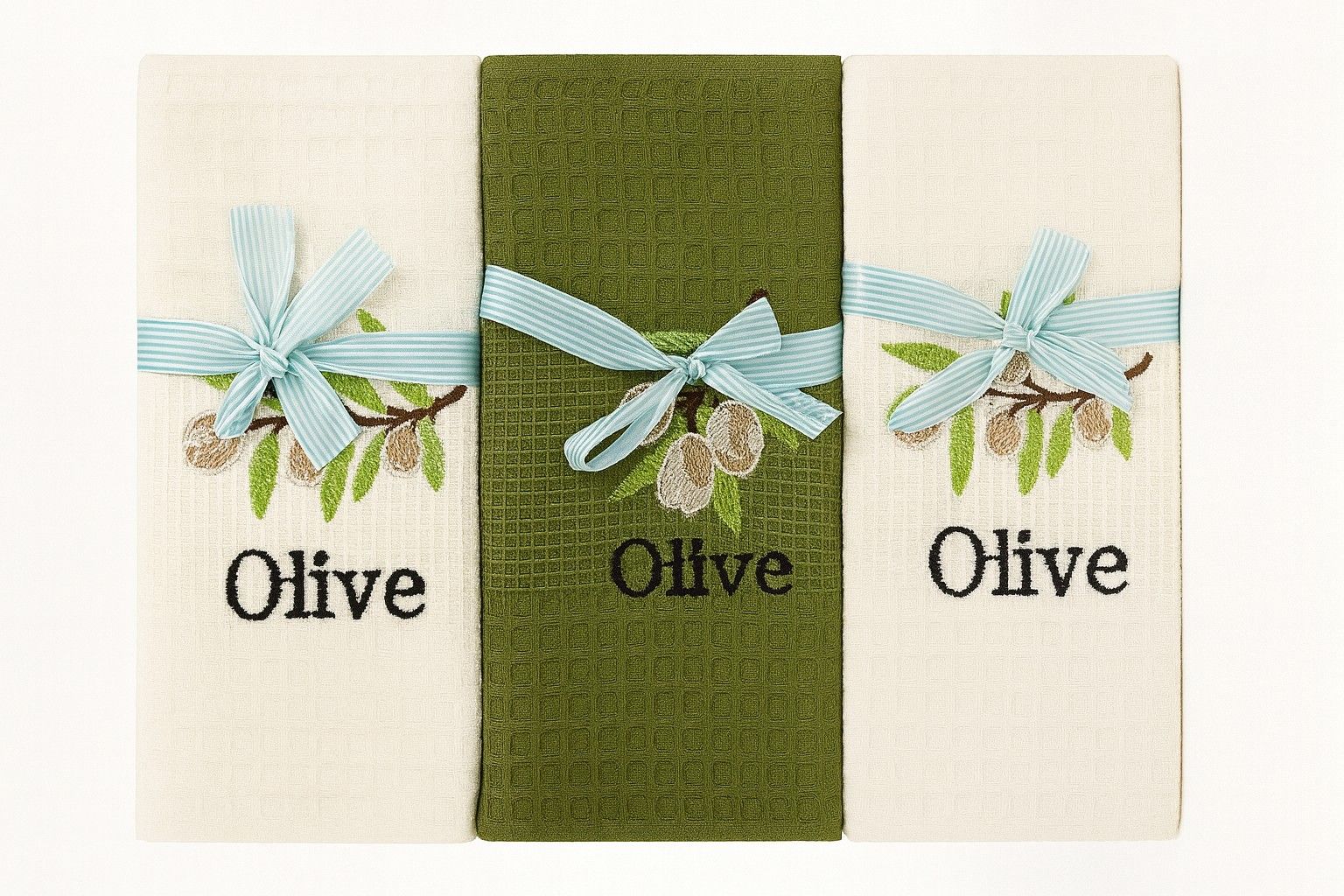 400040 Σετ Ποτηρόπανα 12 Τεμαχίων 40x60 Cosmin Olive Set Green+White - Image 1