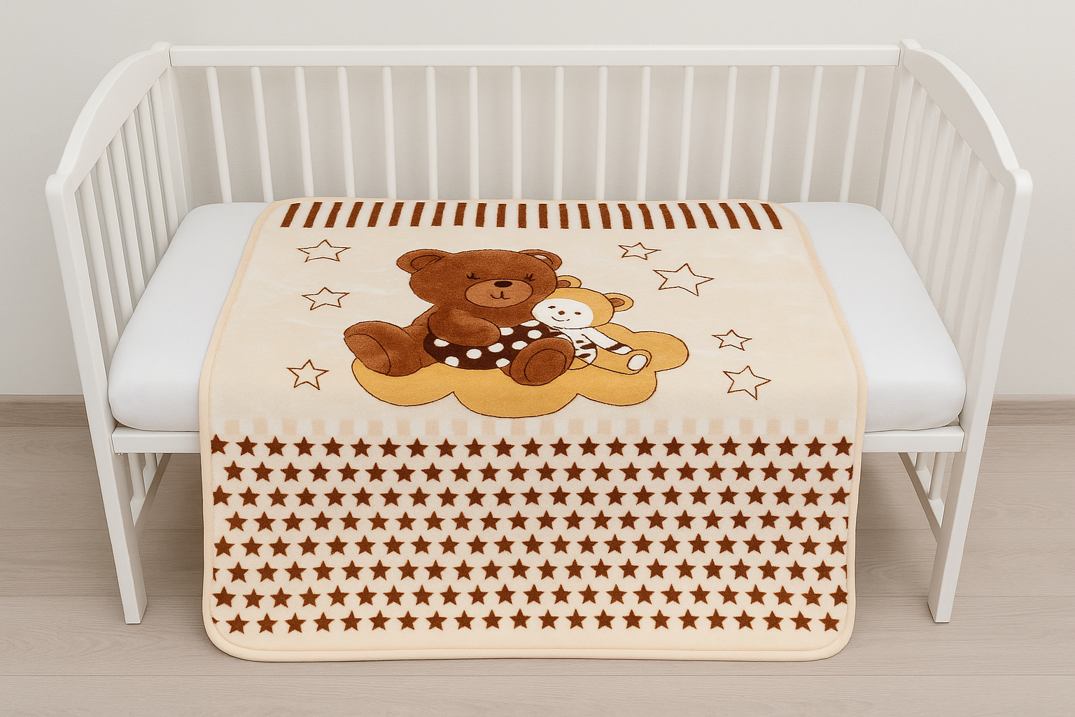 40005 Κουβερτούλα Βελουτέ Κούνιας 110x150 Cosmin Bear Brown - Image 1