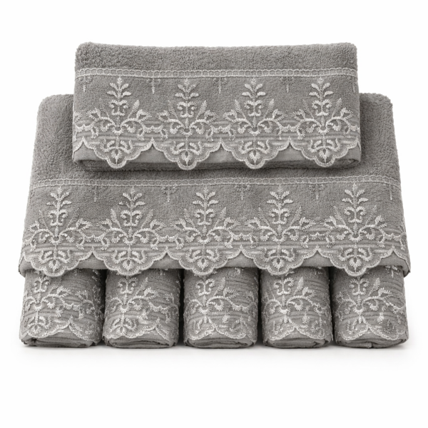 Σετ Πετσέτες 3 Τεμαχίων Cosmin Lace Grey