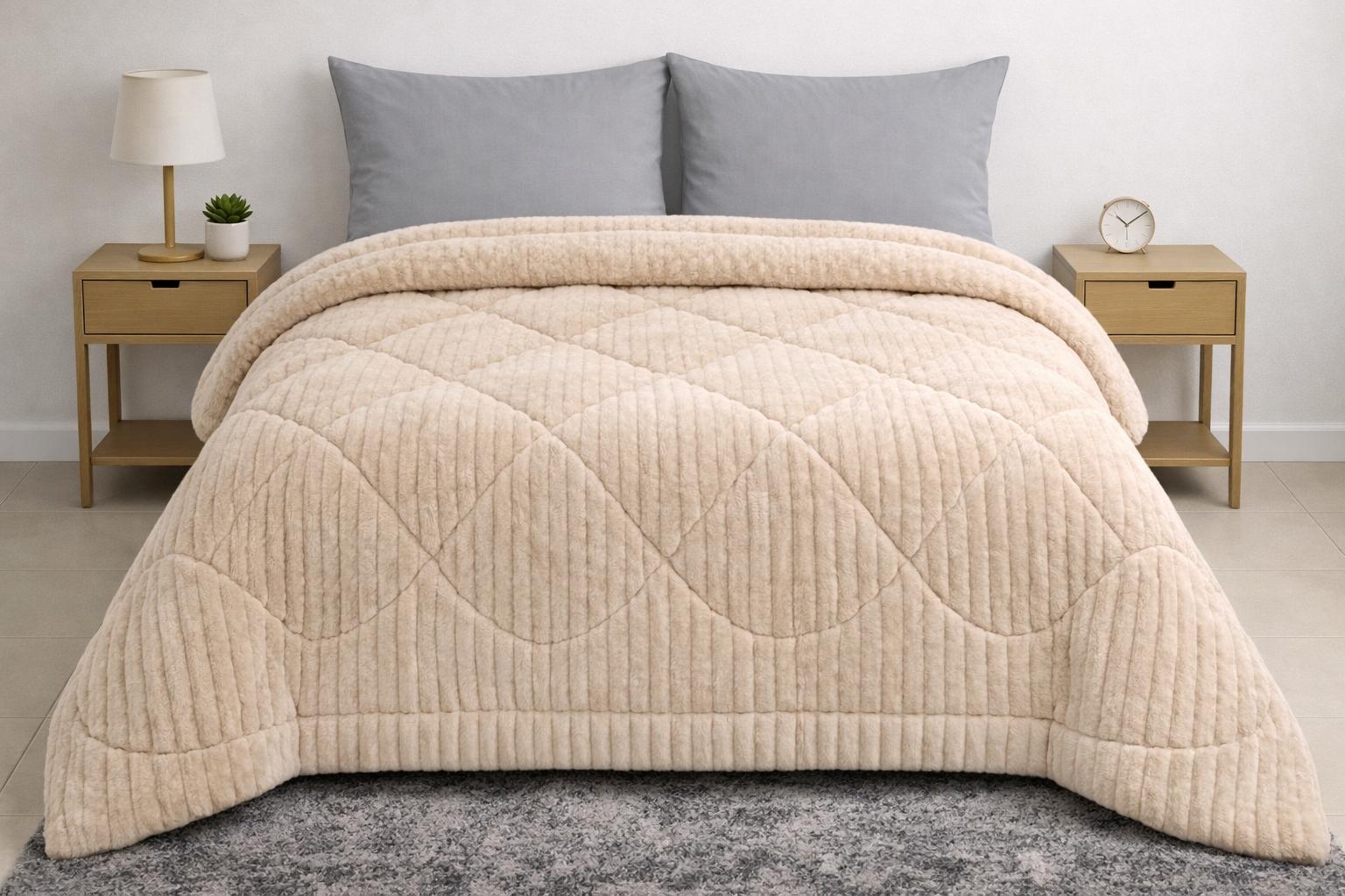 4000561 Κουβερτοπάπλωμα 220x240 Cosmin Rabbit Velvet Beige - Image 1