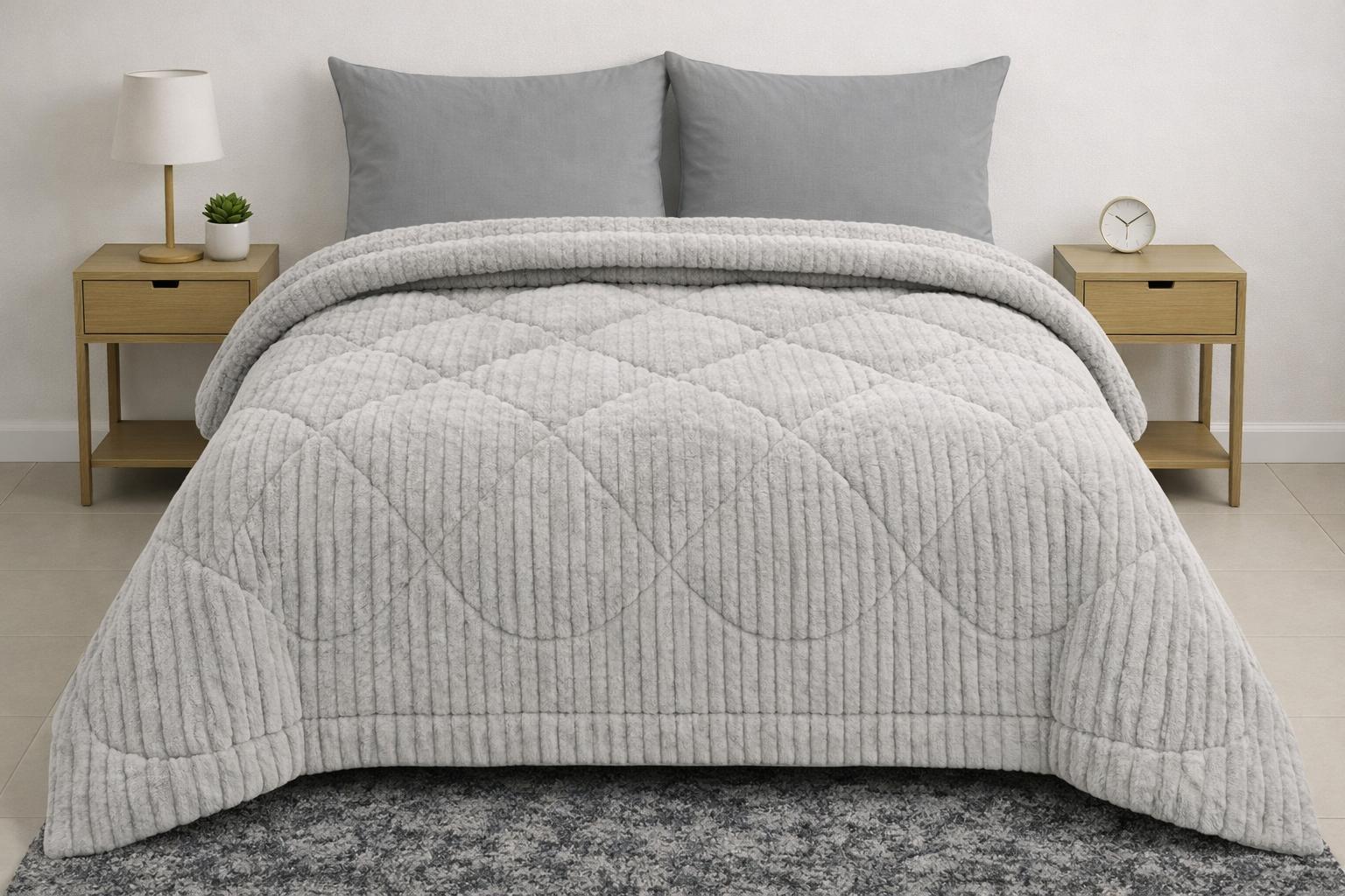 4000563 Κουβερτοπάπλωμα 220x240 Cosmin Rabbit Velvet Light Grey - Image 1