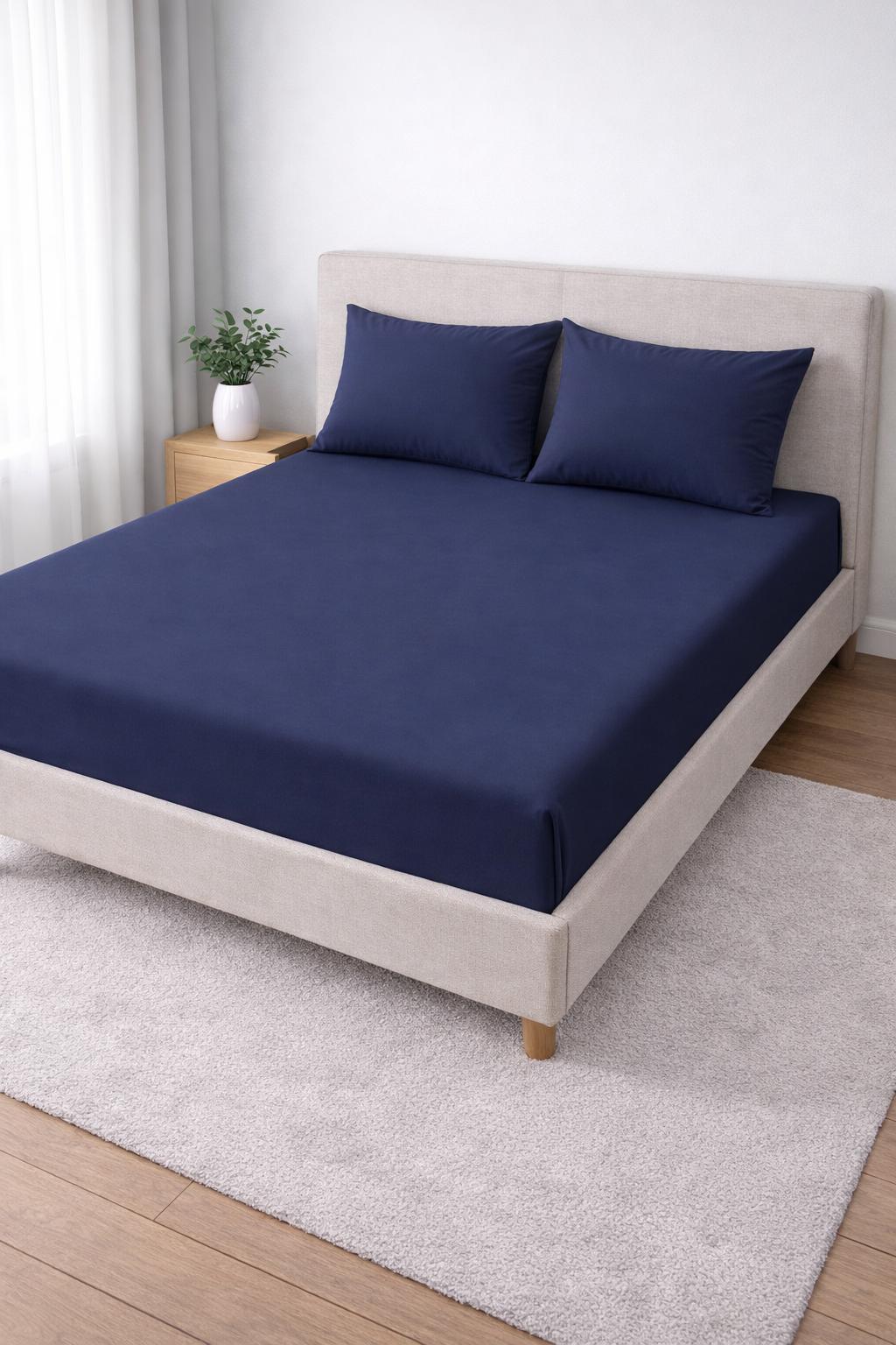 4000567 Σετ Σεντόνια Βαμβακοσατέν 240x260 Cosmin Home Imports Dark Blue - Image 1