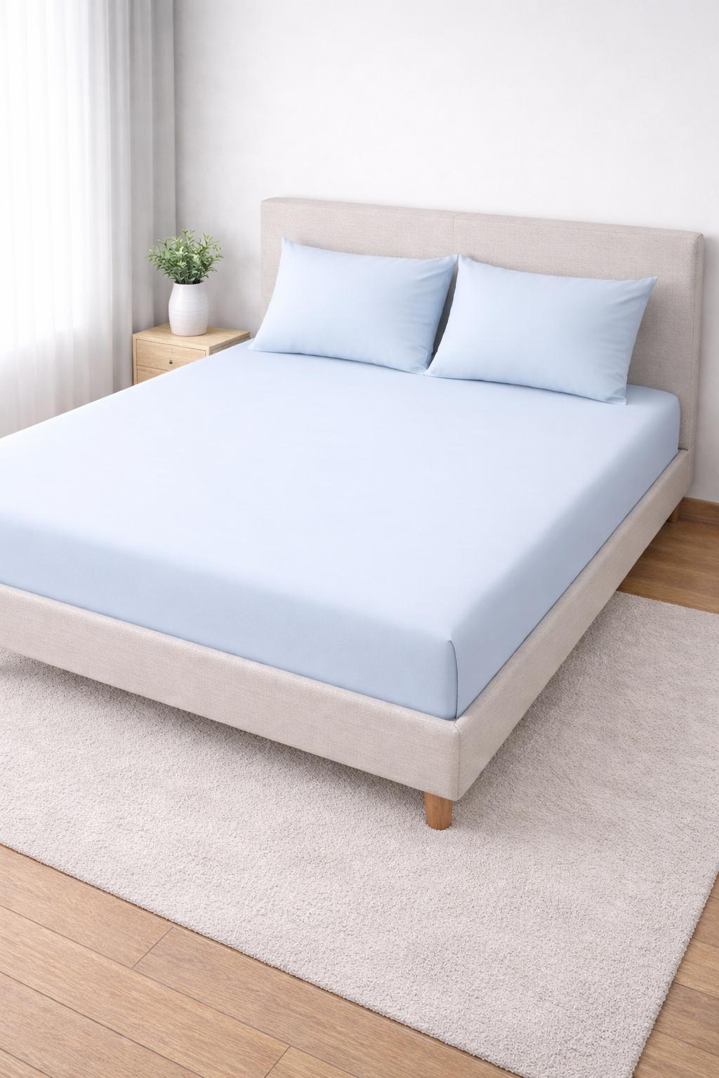 4000569 Σετ Σεντόνια Βαμβακοσατέν 240x260 Cosmin Home Imports Light Blue - Image 1