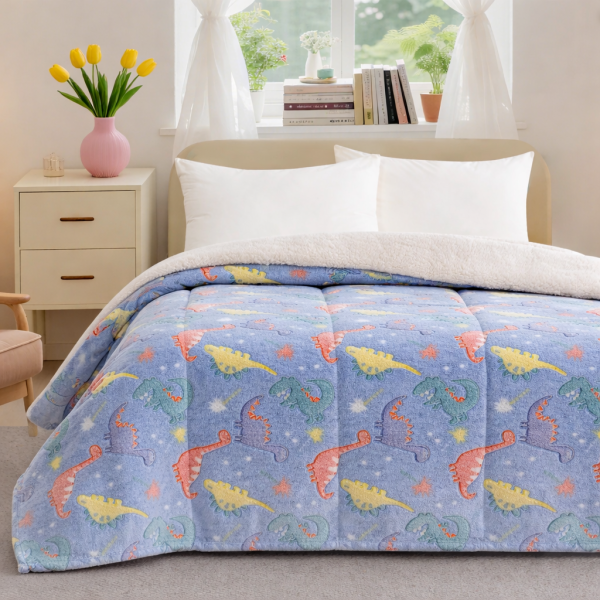 Κουβερτοπάπλωμα Φωσφοριζέ Ημίδιπλο 160x220 Cosmin Dinosaurs Multicolor