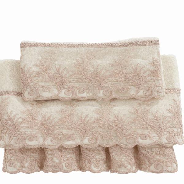 Σετ Πετσέτες 3 Τεμαχίων Cosmin Lace White+Beige