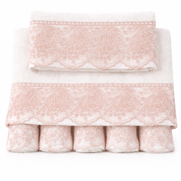 Σετ Πετσέτες 3 Τεμαχίων Cosmin Lace White+Pink