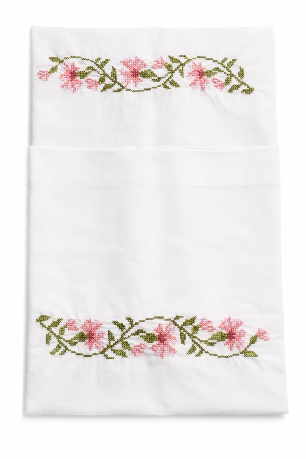 4000627 Ζεύγος Μαξιλαροθήκες Κεντημένες 50x70 Cosmin Pillowcases Pink Flowers - Image 1