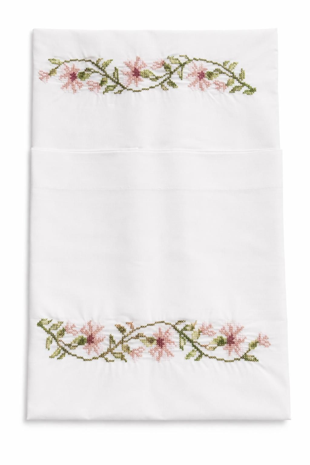 4000628 Ζεύγος Μαξιλαροθήκες Κεντημένες 50x70 Cosmin Pillowcases Light Pink Flowers - Image 1