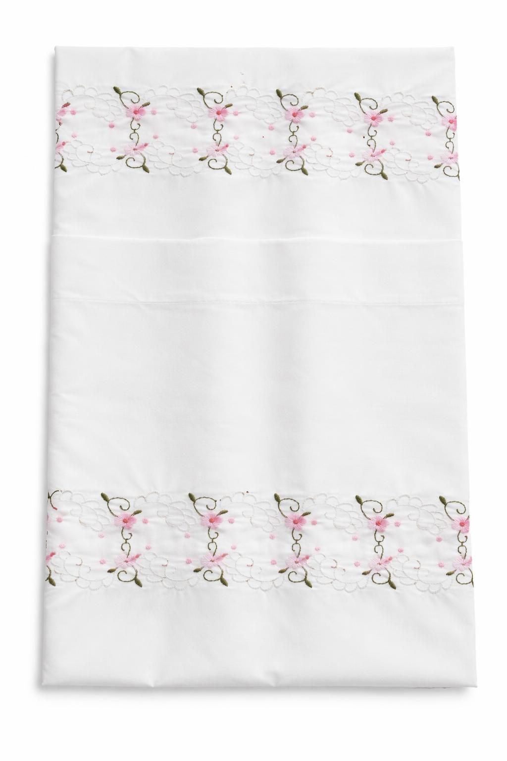 4000632 Ζεύγος Μαξιλαροθήκες Κεντημένες 50x70 Cosmin Pillowcases Pink Small Flowers - Image 1
