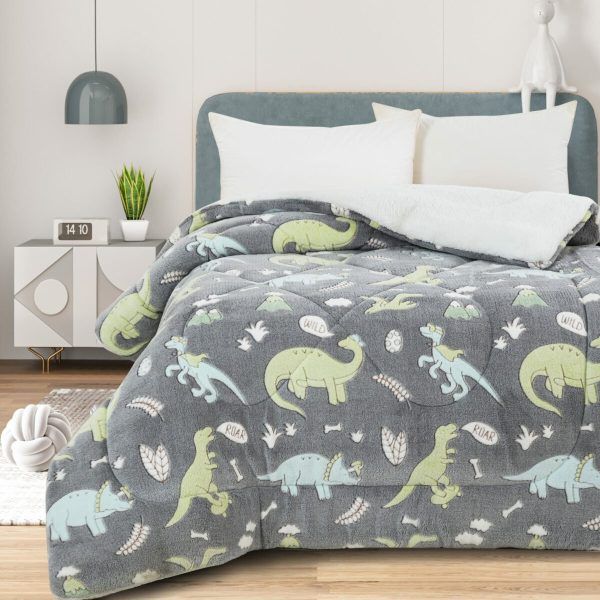 Κουβέρτοπάπλωμα Φωσφοριζέ 160x220 Cosmin Dinosaurs Grey