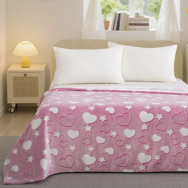 Κουβέρτα Παιδική Φωσφοριζέ Ημίπλη160x220 Cosmin Pink Hearts