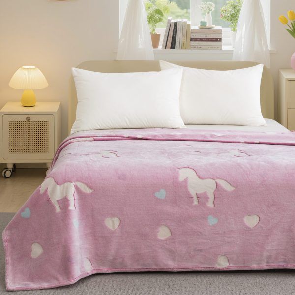 Κουβέρτα Παιδική Φωσφοριζέ Ημίπλη160x220 Cosmin Pink Horses