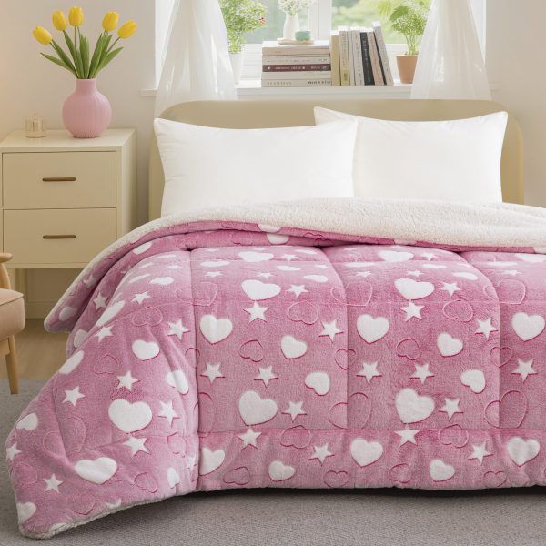 Κουβερτοπάπλωμα Φωσφοριζέ Ημίδιπλο 160x220 Cosmin Pink Hearts