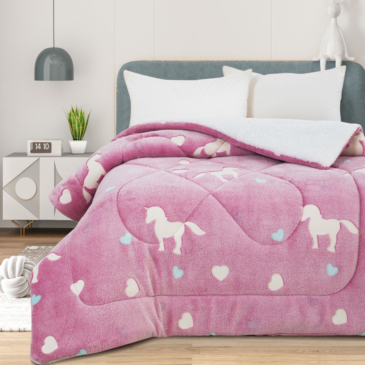 40008 Κουβέρτοπάπλωμα Φωσφοριζέ 160x220 Cosmin Unicorn Pink - Image 1