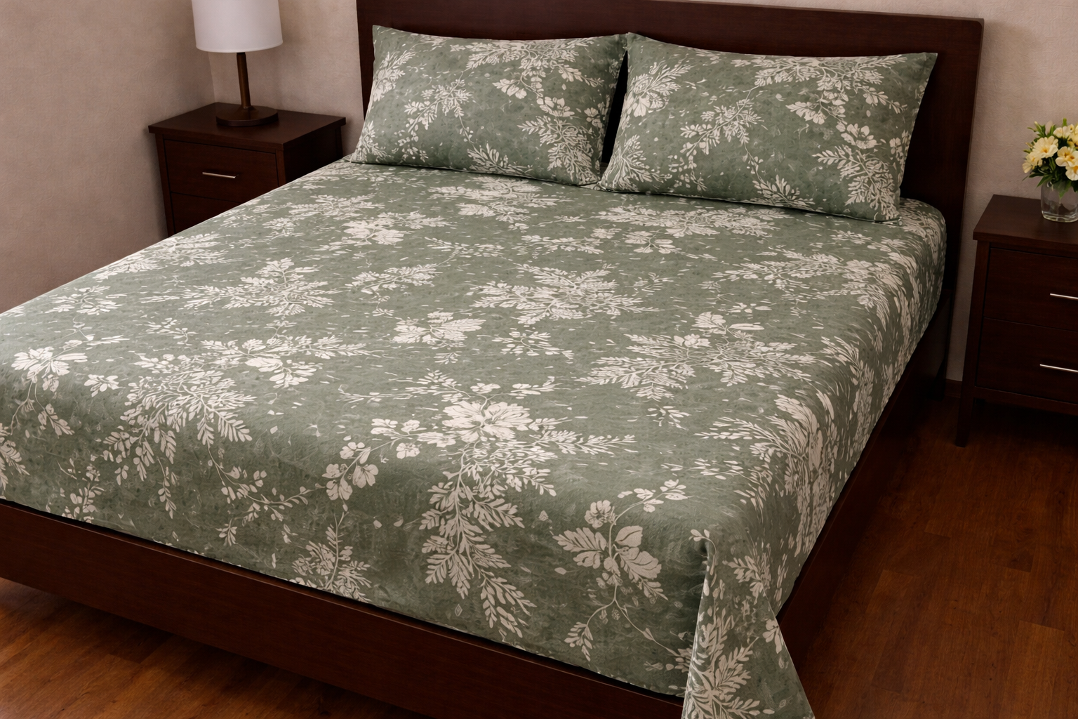 4000869 Σετ Σεντόνια Υπέρδιπλα 240x270 Cosmin Eldi Flannel Green Flowers - Image 1