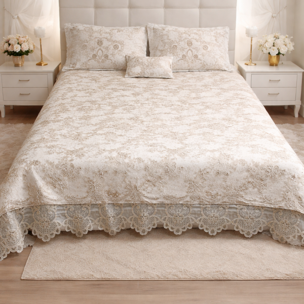 Σετ Νυφικό Κουβερλί Υπέρδιπλα 260x260 Cosmin Bridal White-Beige