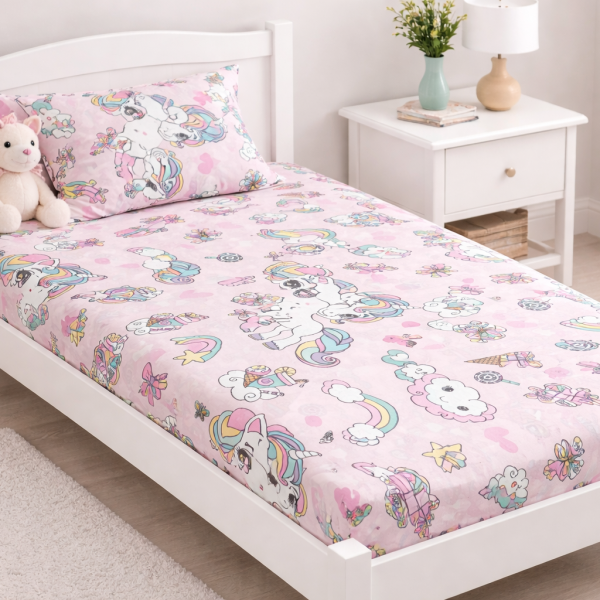 Σετ Παιδικά Σεντόνια Ημίδιπλα 165x270 Cosmin Pink Unicorns