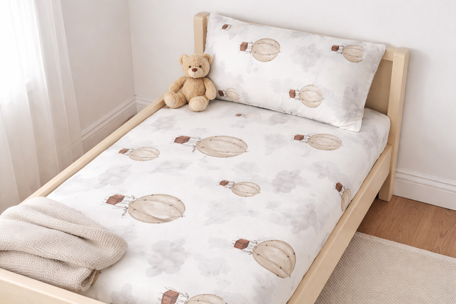 4000875 Σετ Παιδικά Σεντόνια Ημίδιπλα 165x270 Cosmin Beige Balloon - Image 1