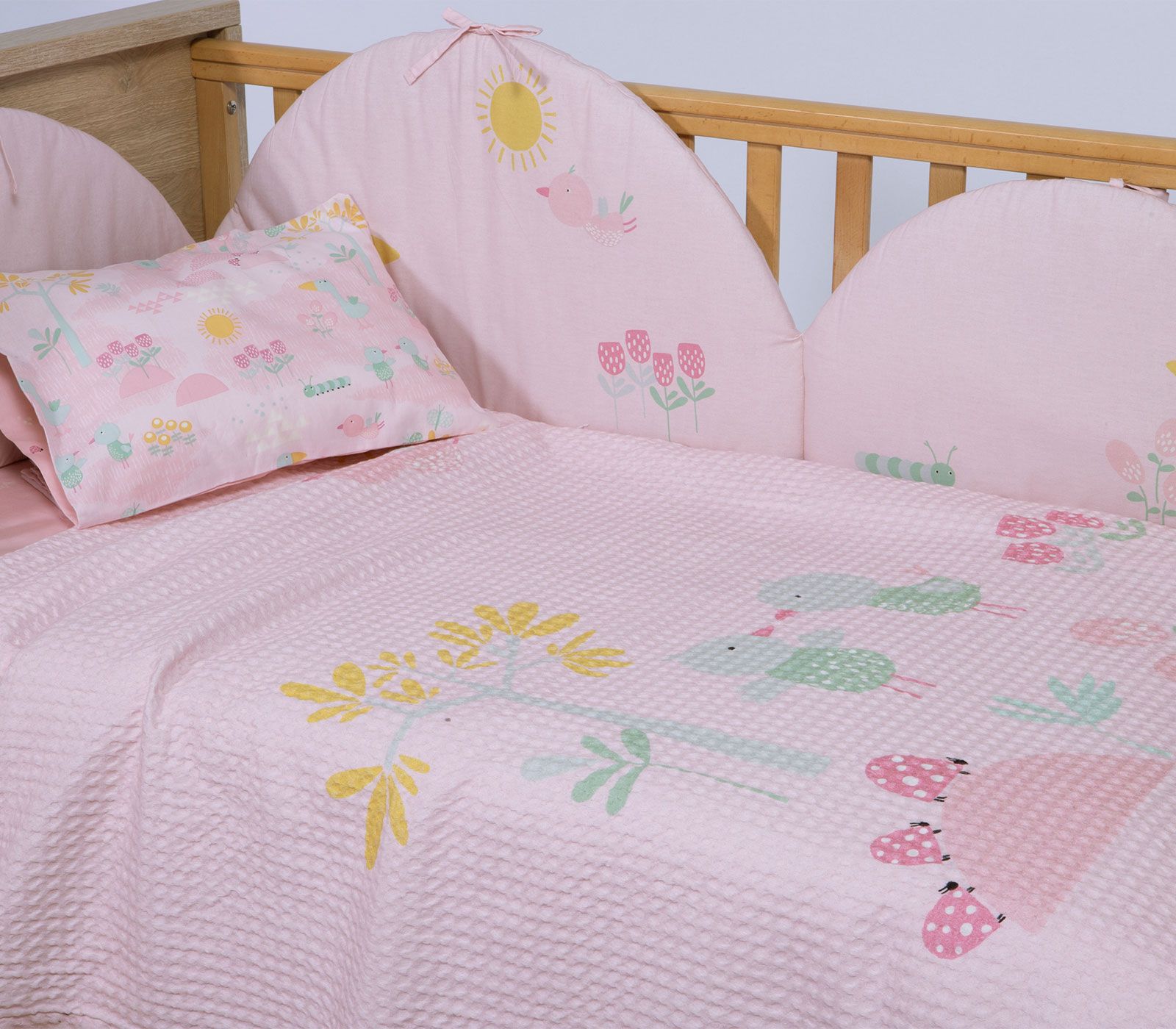 5205495631431 Κουβέρτα Πικέ Αγκαλιάς 80×110 Nef Nef Spring Happiness Pink - Image 1