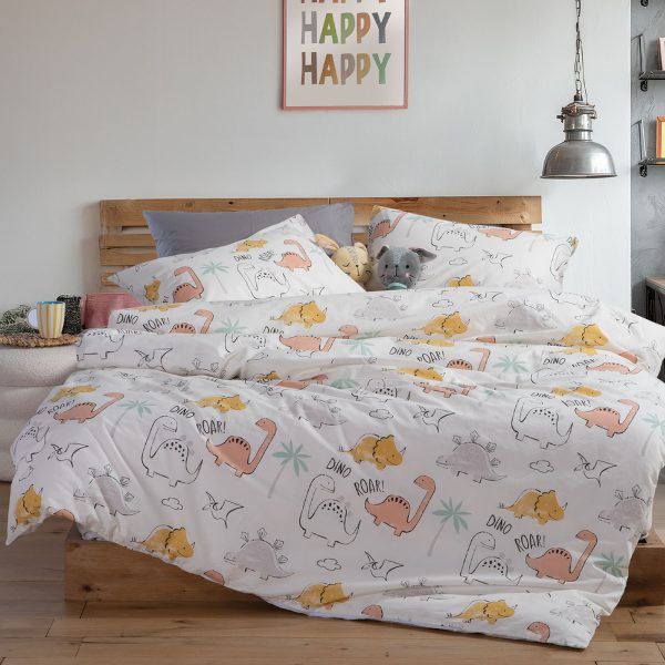 Σετ Σεντόνια Μονά Παιδικά 170×260 Nef Nef Dinosaur Art Ecru