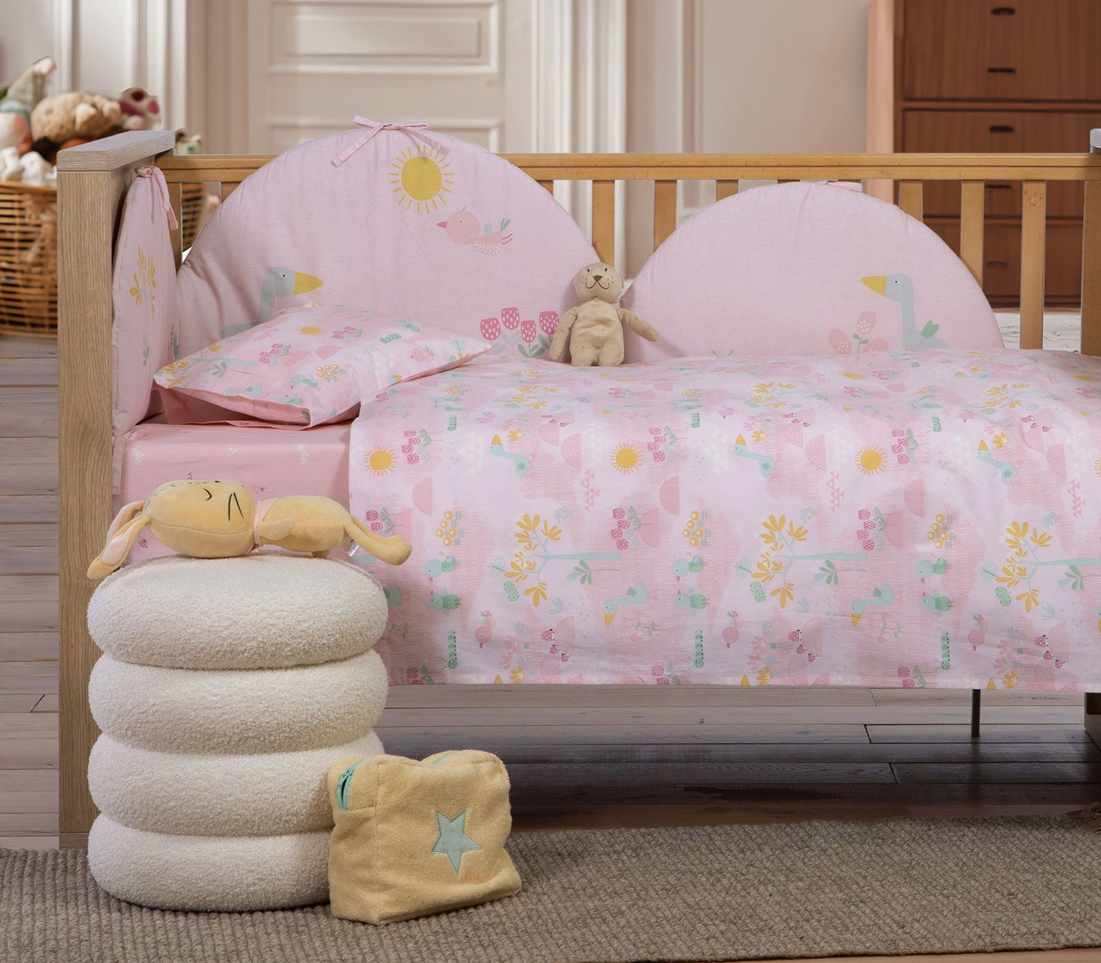 5205495632636 Σετ Σεντόνια Κούνιας 120×170 Nef Nef Spring Happiness Pink - Image 1