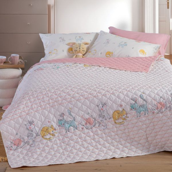 Κουβερλί Μονό 180×240 Nef Nef Cat Life Ecru-Pink