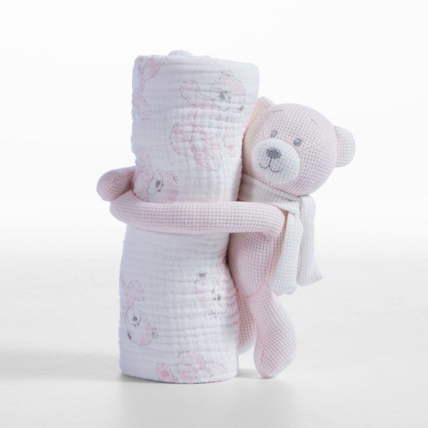 Κουβέρτα Πικέ Αγκαλιάς Και Αρκουδάκι 75×100 Nef Nef Teddy Pink