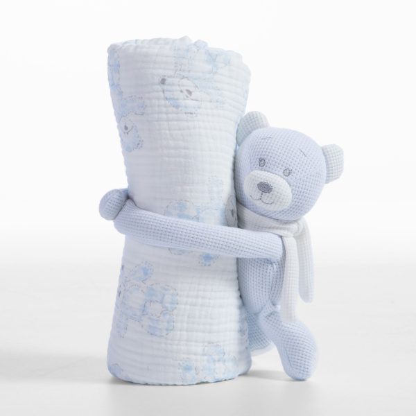 Κουβέρτα Πικέ Αγκαλιάς Και Αρκουδάκι 75×100 Nef Nef Teddy L.blue
