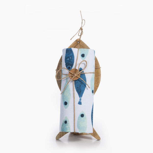 Ξύλινο Ψάρι με Ποτηρόπανο Σετ 2τμχ 40x70 Nef Nef  Sardines Blue White-Aqua