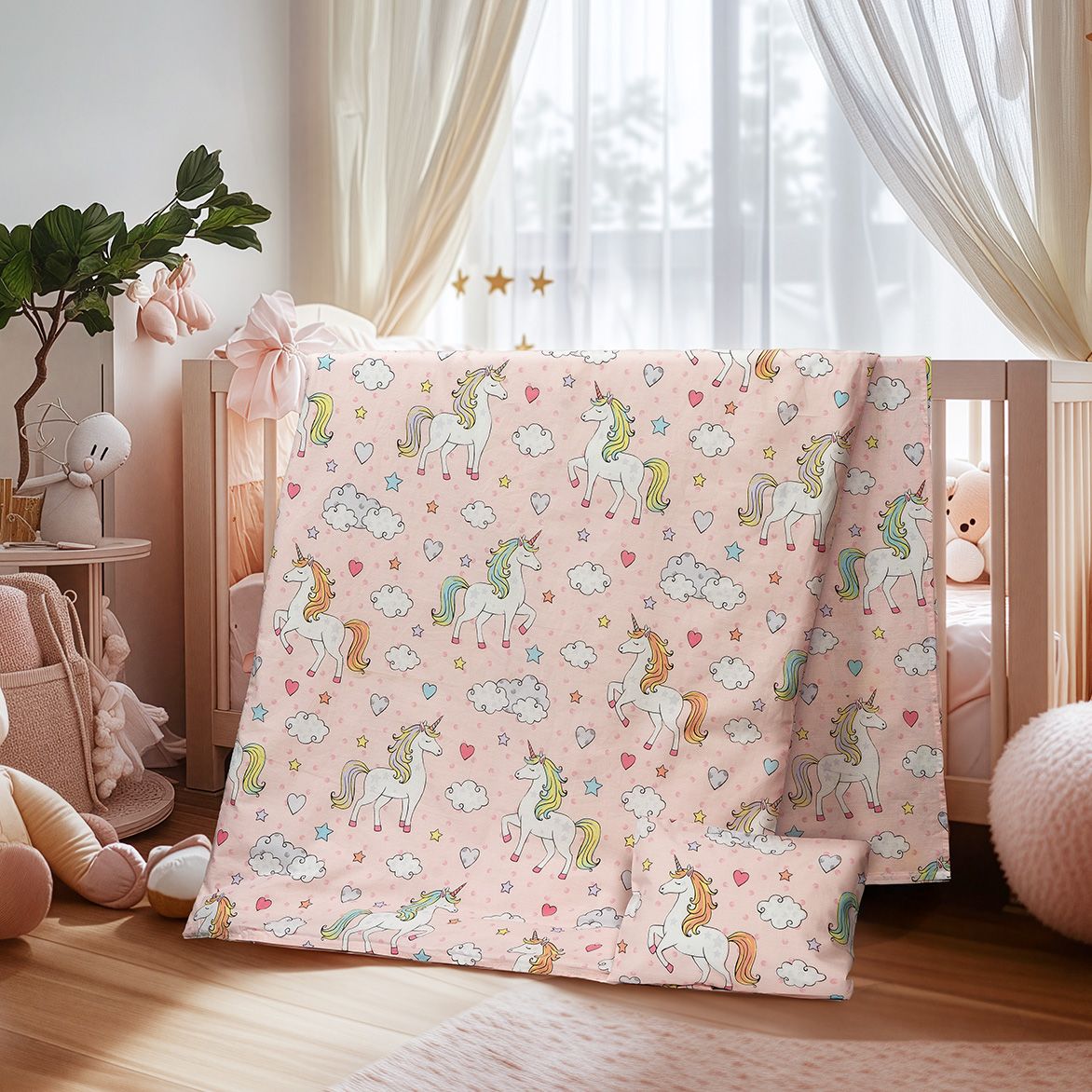 6328_bebe Beauty Home Σετ σεντόνια βρεφικά Bloom Art 6328 120x170 Ροζ - Image 1