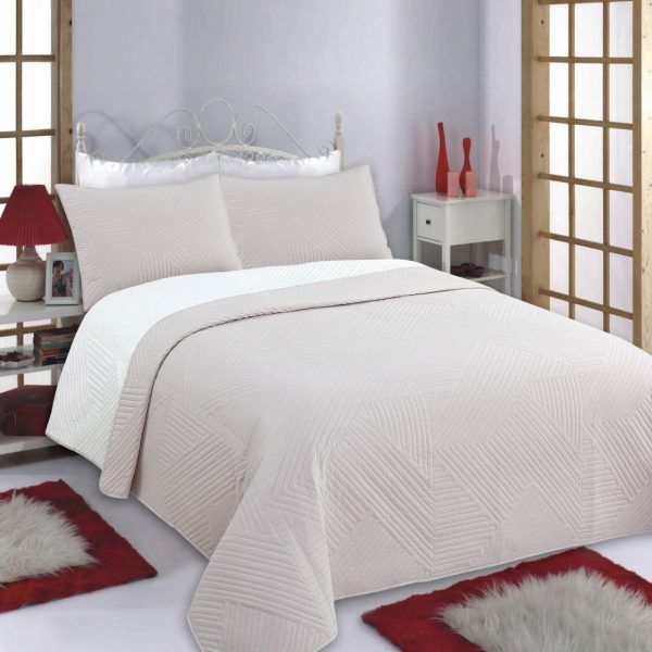 ΚΟΥΒΕΡΛΙ σετ (240cm x 260cm + 2 x 50cm x 70cm) LINES μπέζ/ivory SilkFashion