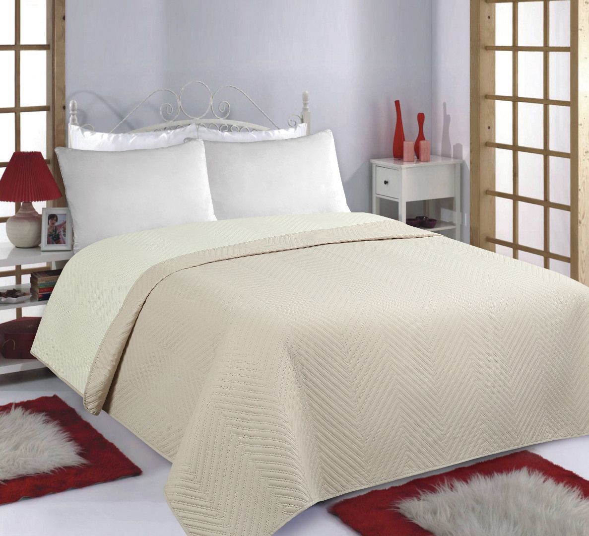 bonesbeige-1 ΚΟΥΒΕΡΛΙ σετ (220cm x 240cm) BONES beige/ivory SilkFashion - Image 1