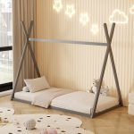 ΚΡΕΒΑΤΙ ΠΑΙΔΙΚΟ MUNK HM681.05 τ.MONTESSORI ΜΑΣΙΦ ΞΥΛΟ ΠΕΥΚΟΥ ΓΚΡΙ- 190x90εκ - Image 2