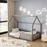 ΚΡΕΒΑΤΙ ΠΑΙΔΙΚΟ ΜΕ ΚΑΓΚΕΛΑ PHYLLIS HM679.05 τ.MONTESSORI ΞΥΛΟ ΠΕΥΚΟ ΓΚΡΙ-190x90εκ. - Image 2