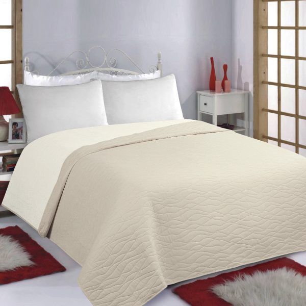 ΚΟΥΒΕΡΛΙ σετ (170cm x 220cm) WAVES beige/ivory SilkFashion
