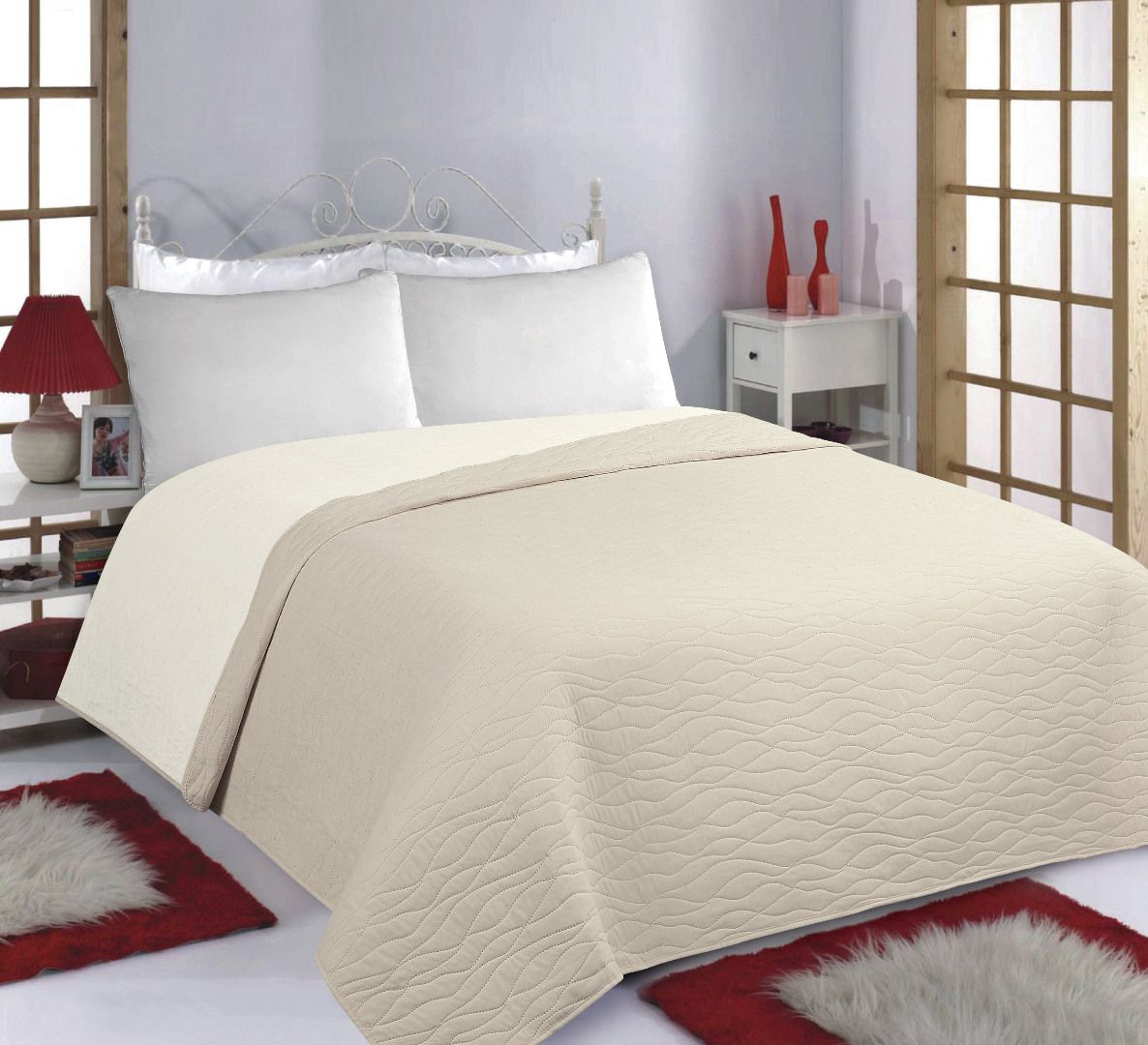 wavesbeigeivory-2 ΚΟΥΒΕΡΛΙ σετ (170cm x 220cm) WAVES beige/ivory SilkFashion - Image 1