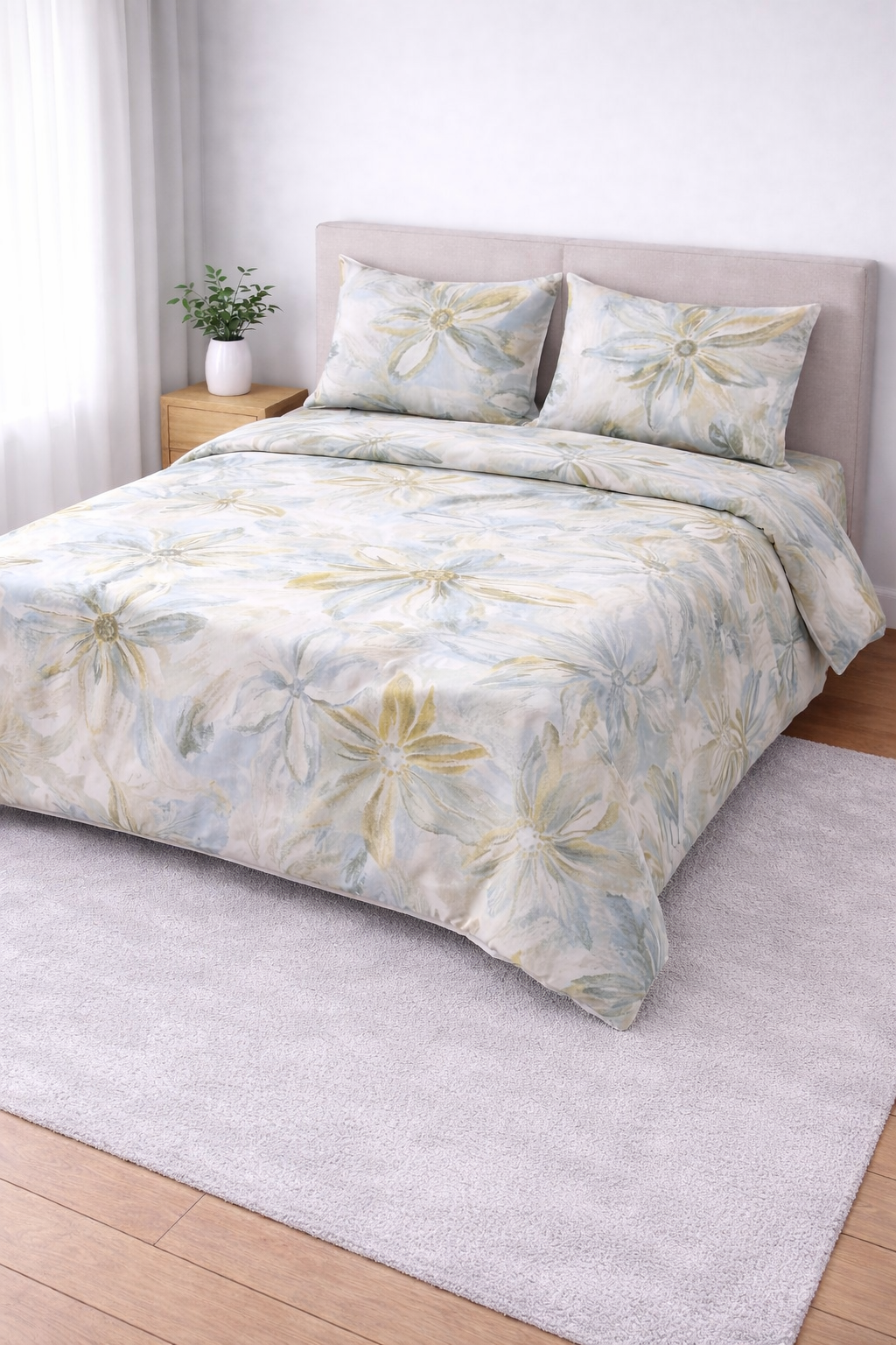 40001074 Σετ Κουβερλί Υπέρδιπλο 220x240 Cosmin SoftWave Flowers Green - Image 1