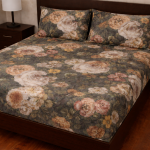 Σετ Σεντόνια με Λάστιχο 160x200+30 Cosmin Royal Flowers Black