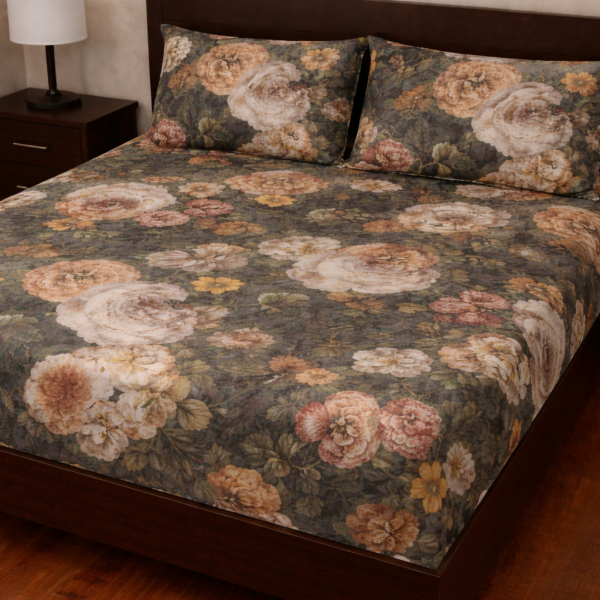 Σετ Σεντόνια με Λάστιχο 160x200+30 Cosmin Royal Flowers Black