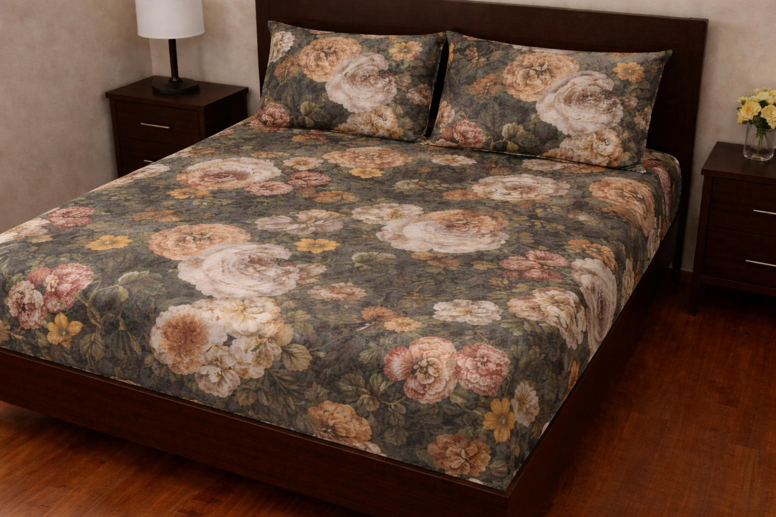 4000929 Σετ Σεντόνια με Λάστιχο 160x200+30 Cosmin Royal Flowers Black - Image 1