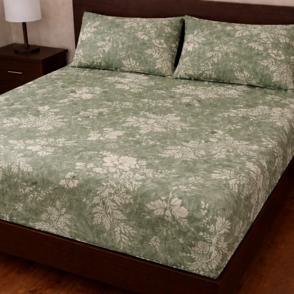 Σετ Σεντόνια με Λάστιχο 160x200+30 Cosmin Eldi Flannel Flowers Green