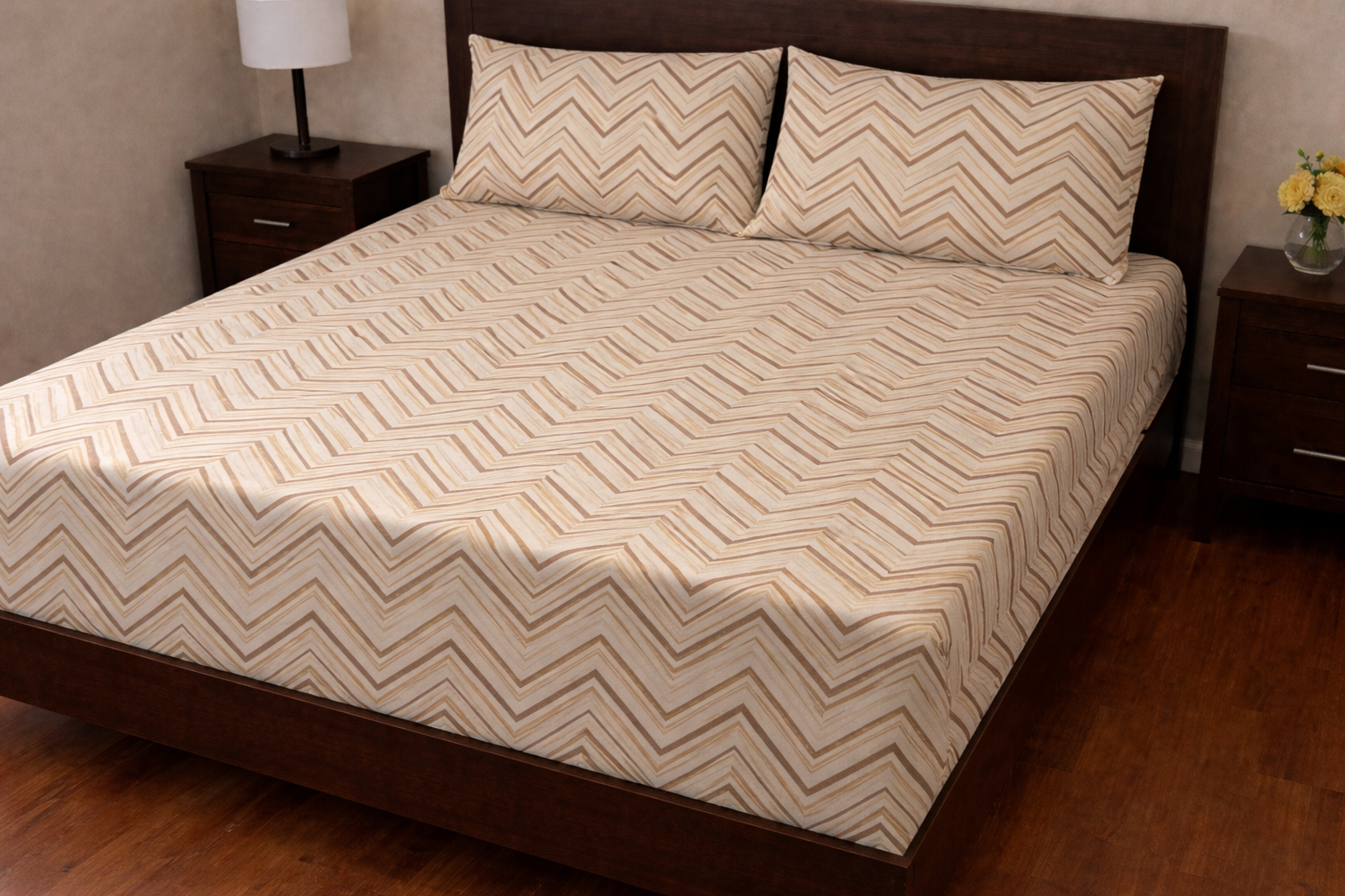 4000939 Σετ Σεντόνια με Λάστιχο 160x200+30 Cosmin Royal Wave Beige - Image 1