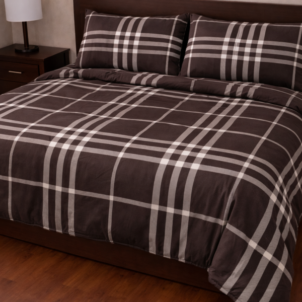 Σετ Παπλωματοθήκη Υπέρδιπλη 220x240 Cosmin Eldi Flannel Cart Brown