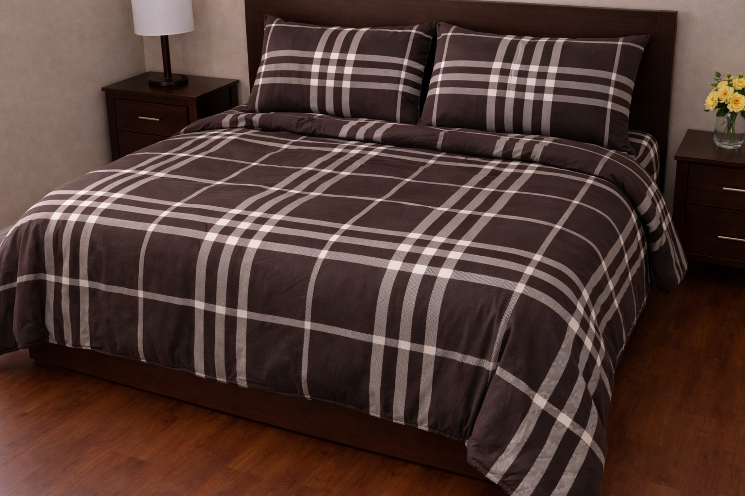 4000990 Σετ Παπλωματοθήκη Υπέρδιπλη 220x240 Cosmin Eldi Flannel Cart Brown - Image 1