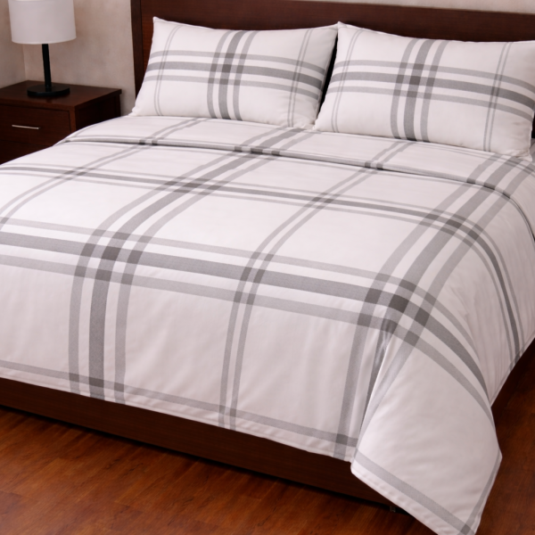 Σετ Παπλωματοθήκη Υπέρδιπλη 220x240 Cosmin Eldi Flannel Cart White-Grey